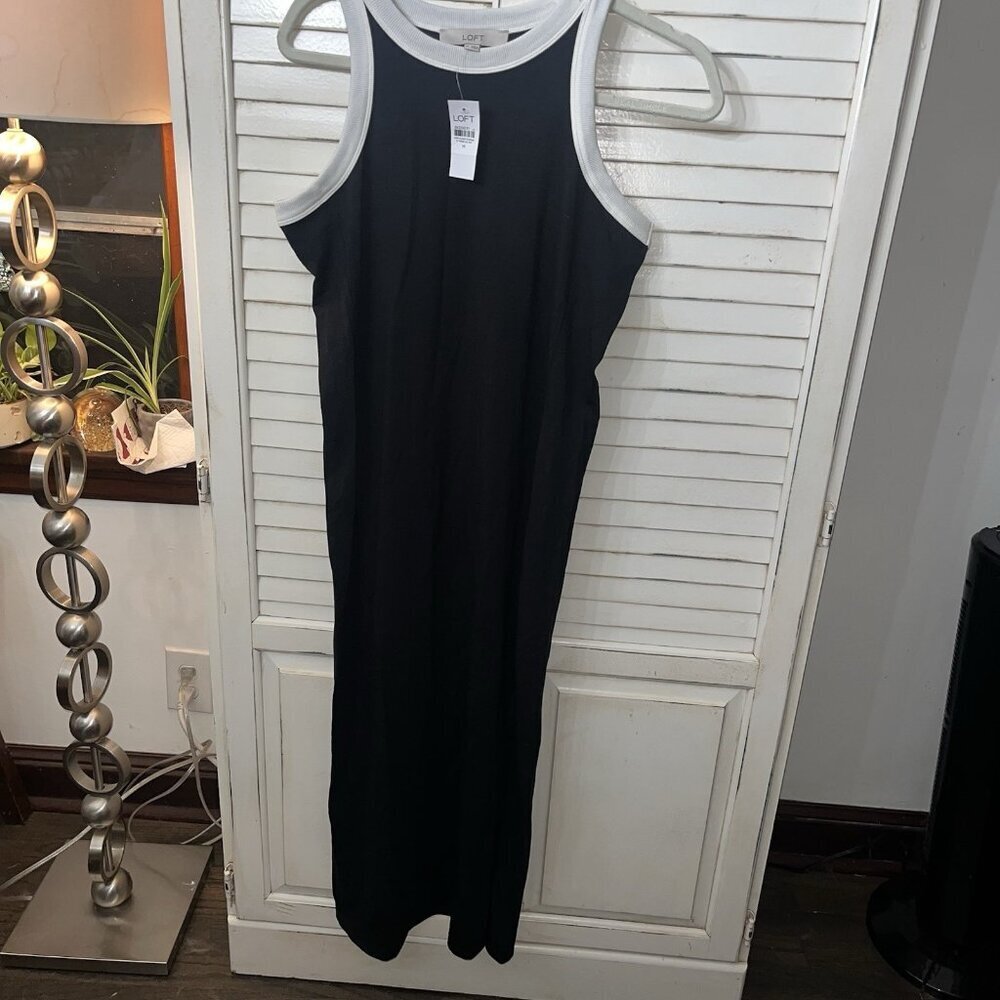 LOFT Black Maxi Tank Dress with White Trim